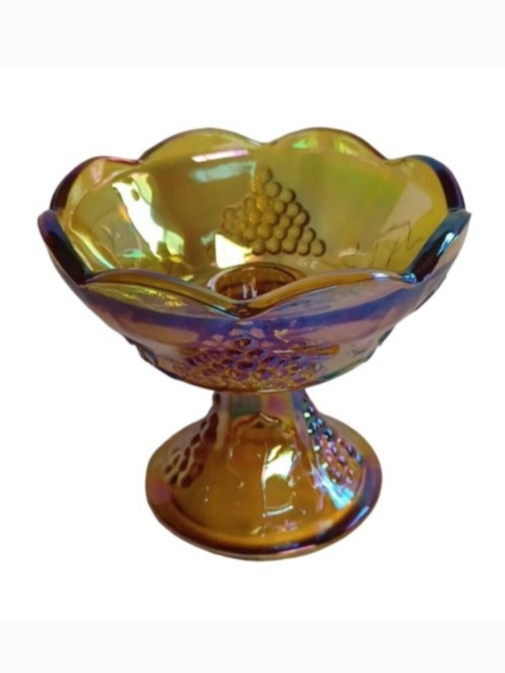 Vintage Indiana Glass Marigold "Harvest Grape"' Carnival Glass Candle Holder